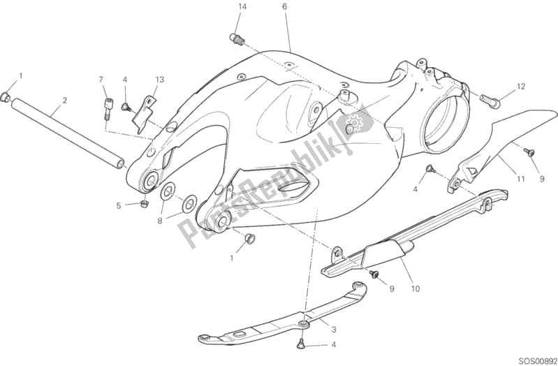 All parts for the Swing Arm of the Ducati Multistrada 1260 S Pikes Peak 2018